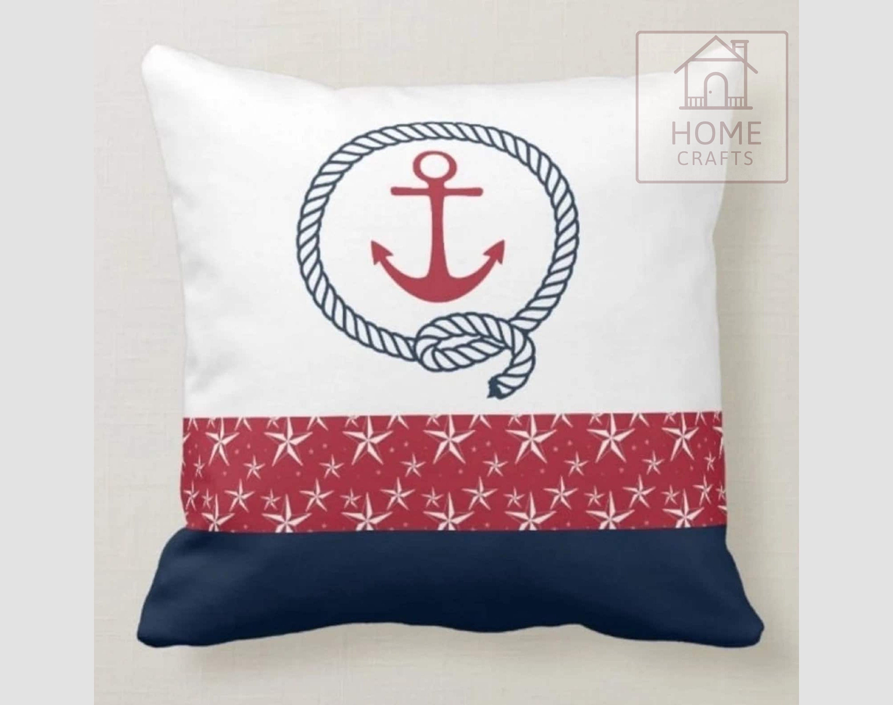 Anchor Throw Cushion Sham Navy Blue & Red Decor