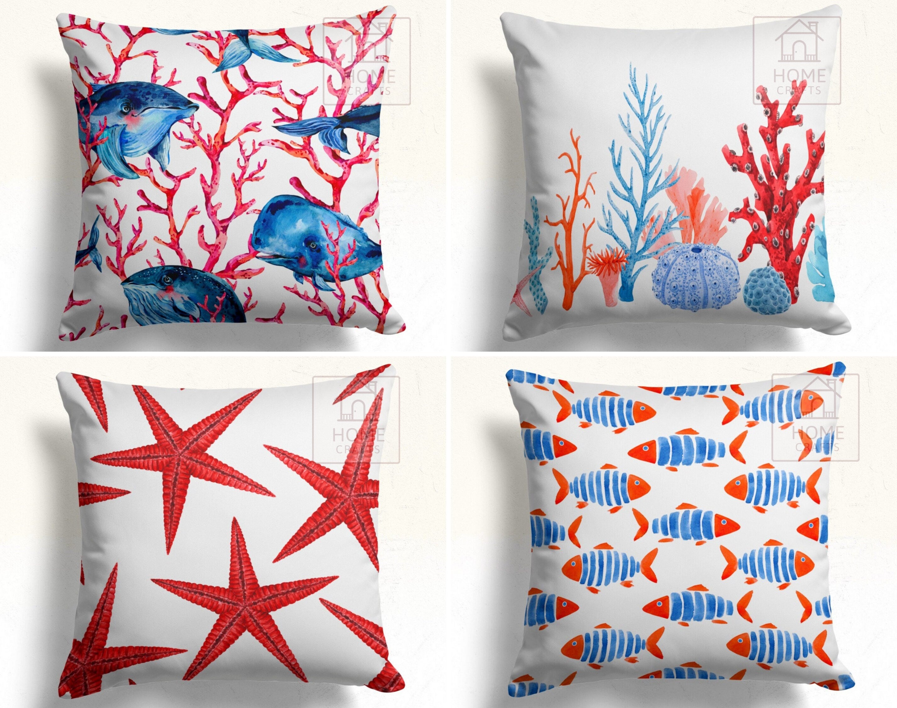 Blue Ocean Pillow Cover Marine Animals Cushion