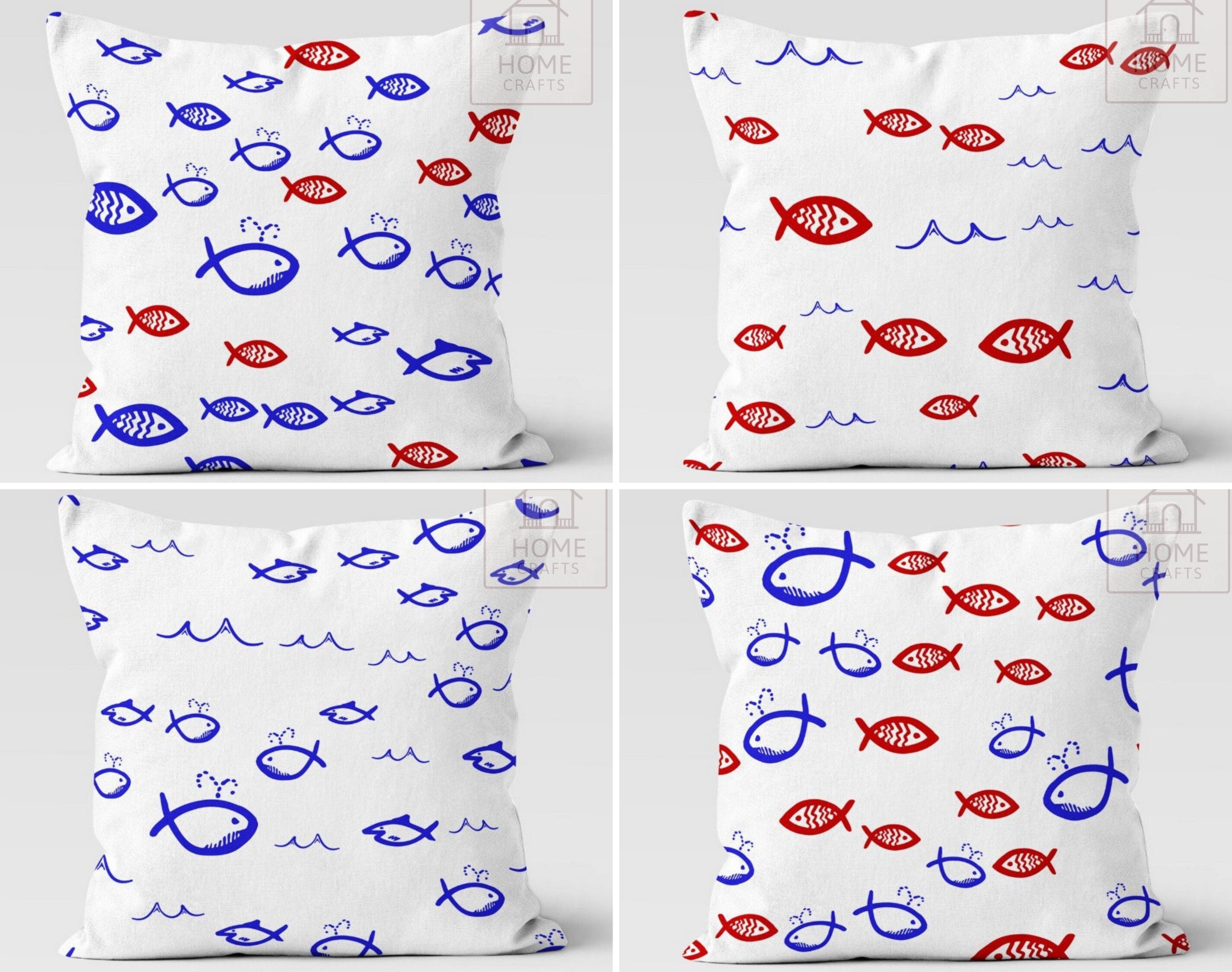 Fish Printing Pillow Covers Marine Cushion Cases