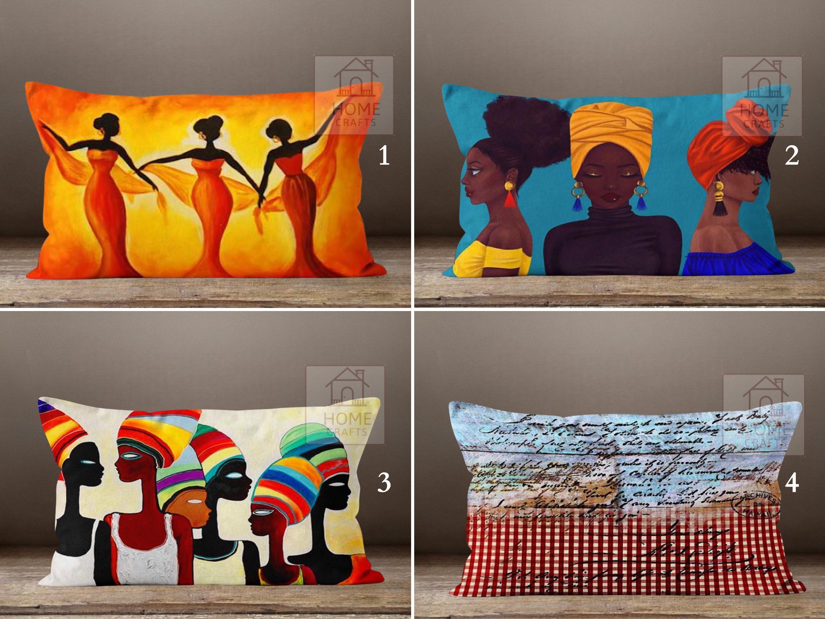 African Girls Lumbar Pillow Case Ethnic Cushion