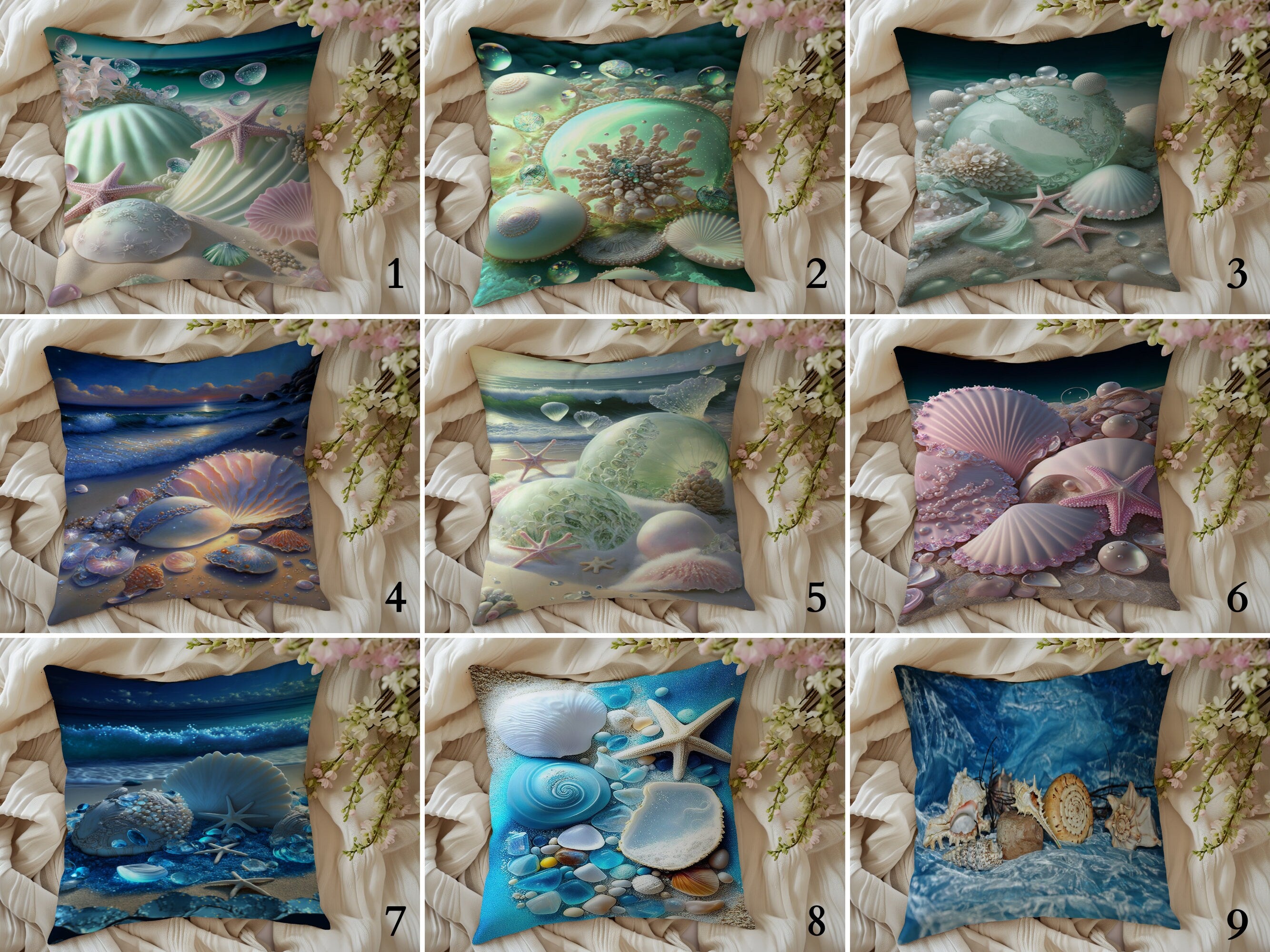 Sea Shell & Starfish Pillow Covers Nautical Cushion