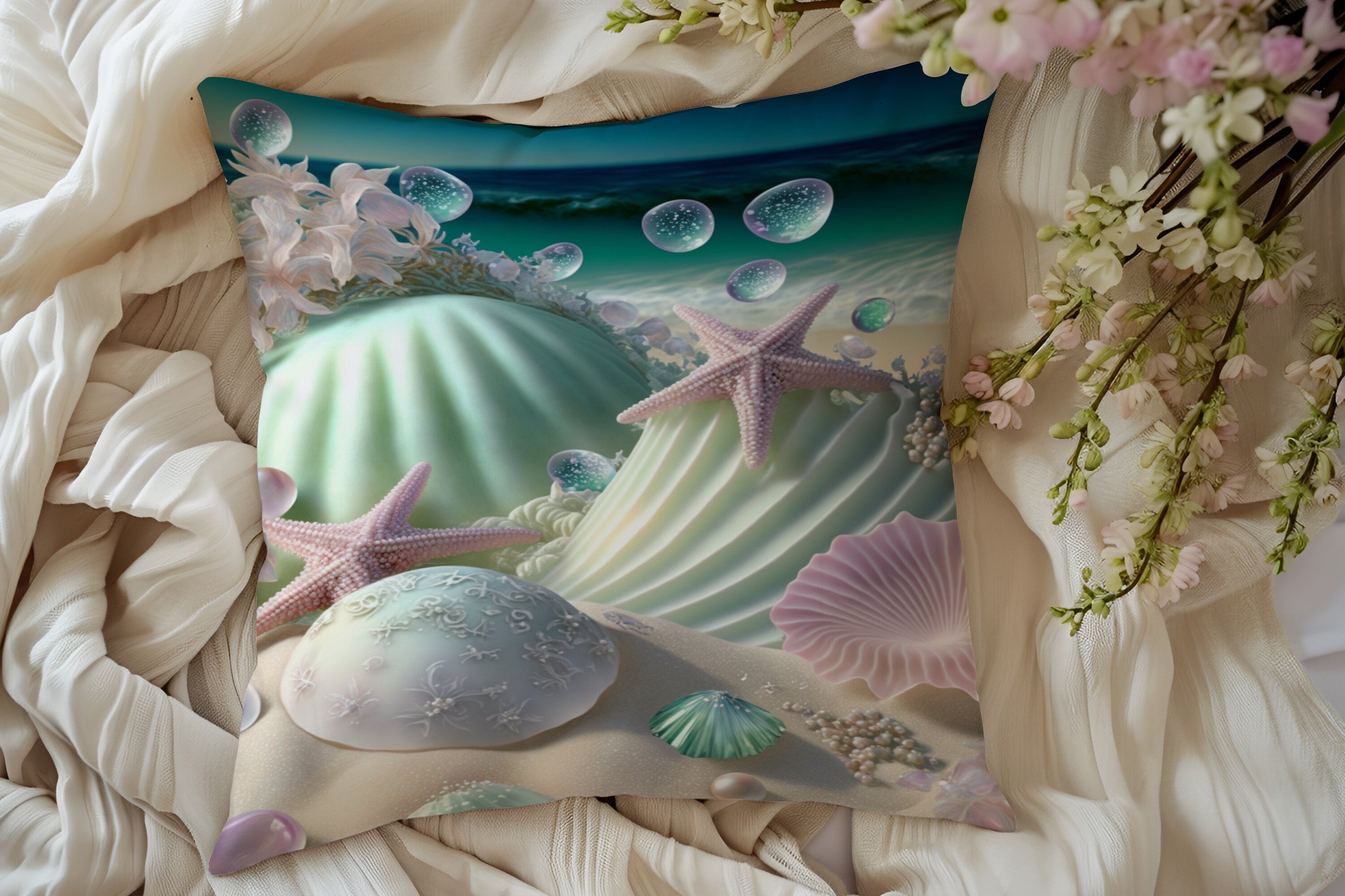 Sea Shell & Starfish Pillow Covers Nautical Cushion