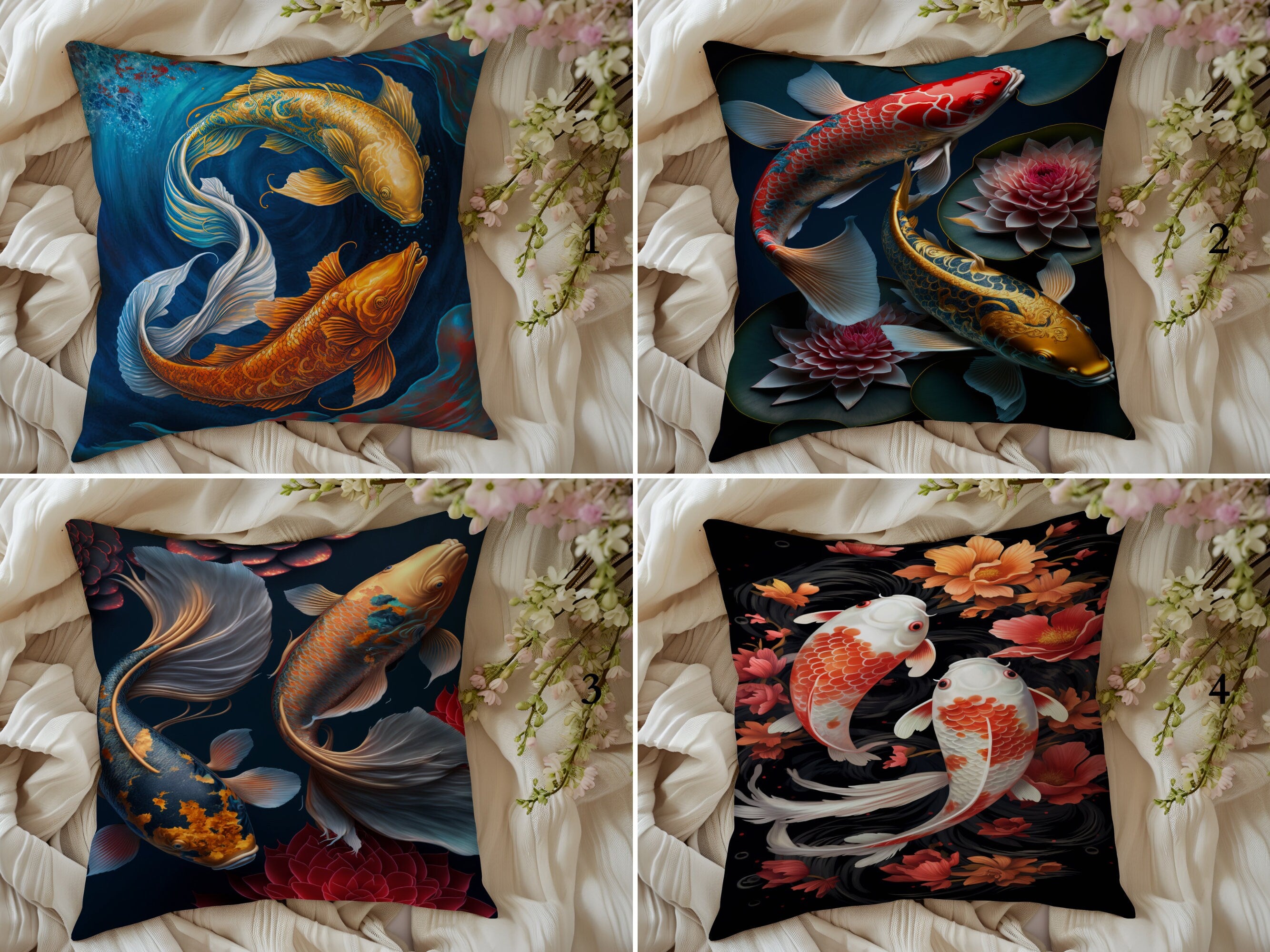Koi Fish Pillow Covers Nautical Outdoor Cushion