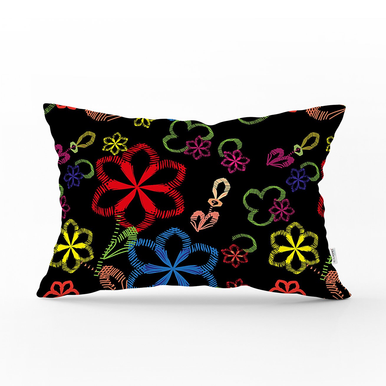 Black Floral Lumbar Pillowcase Summer Sofa Cushion Cover