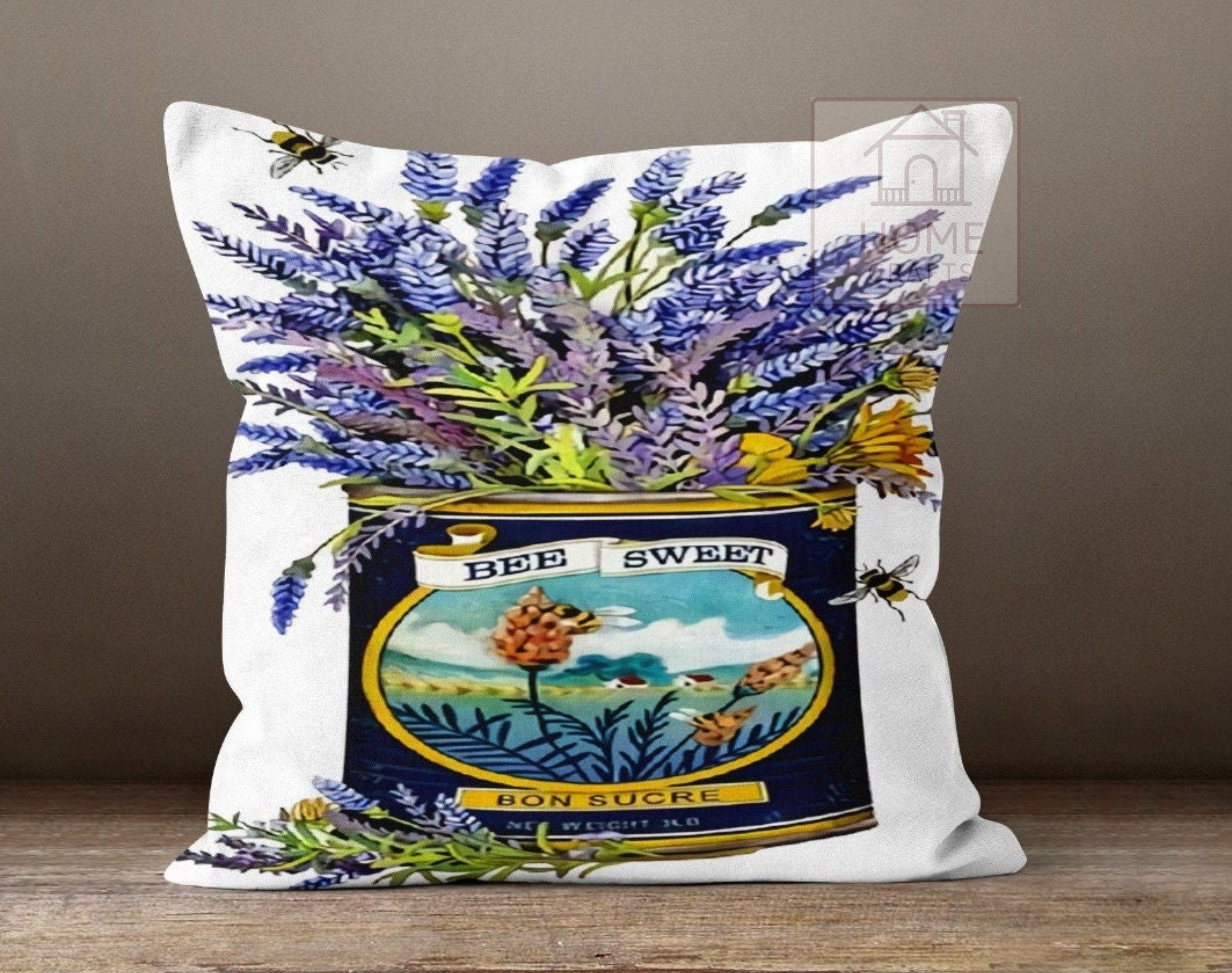 Bee Pillow Cover Lavender Floral Cushion Case