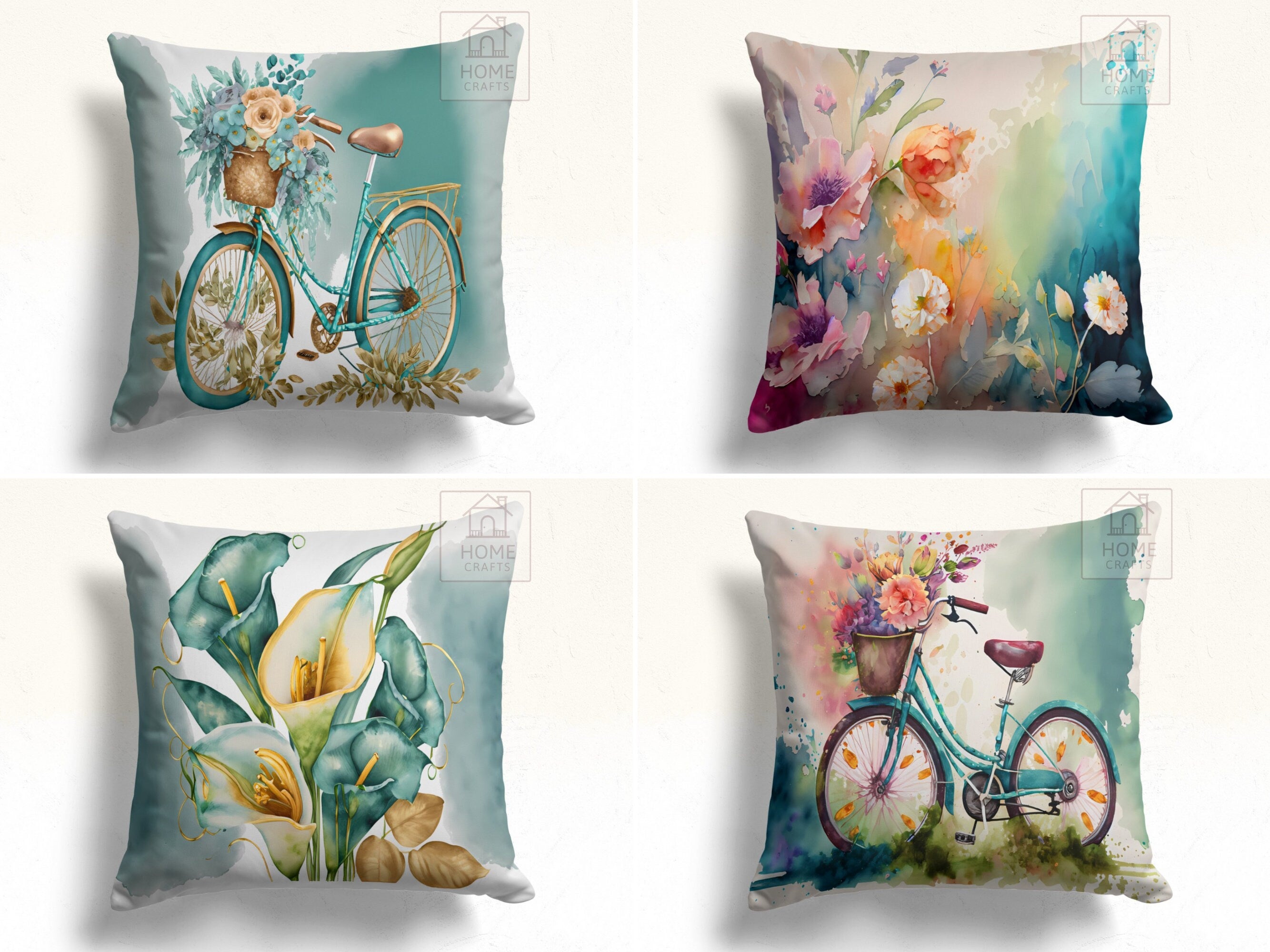 Bicycle & Flowers Throw Pillowcases