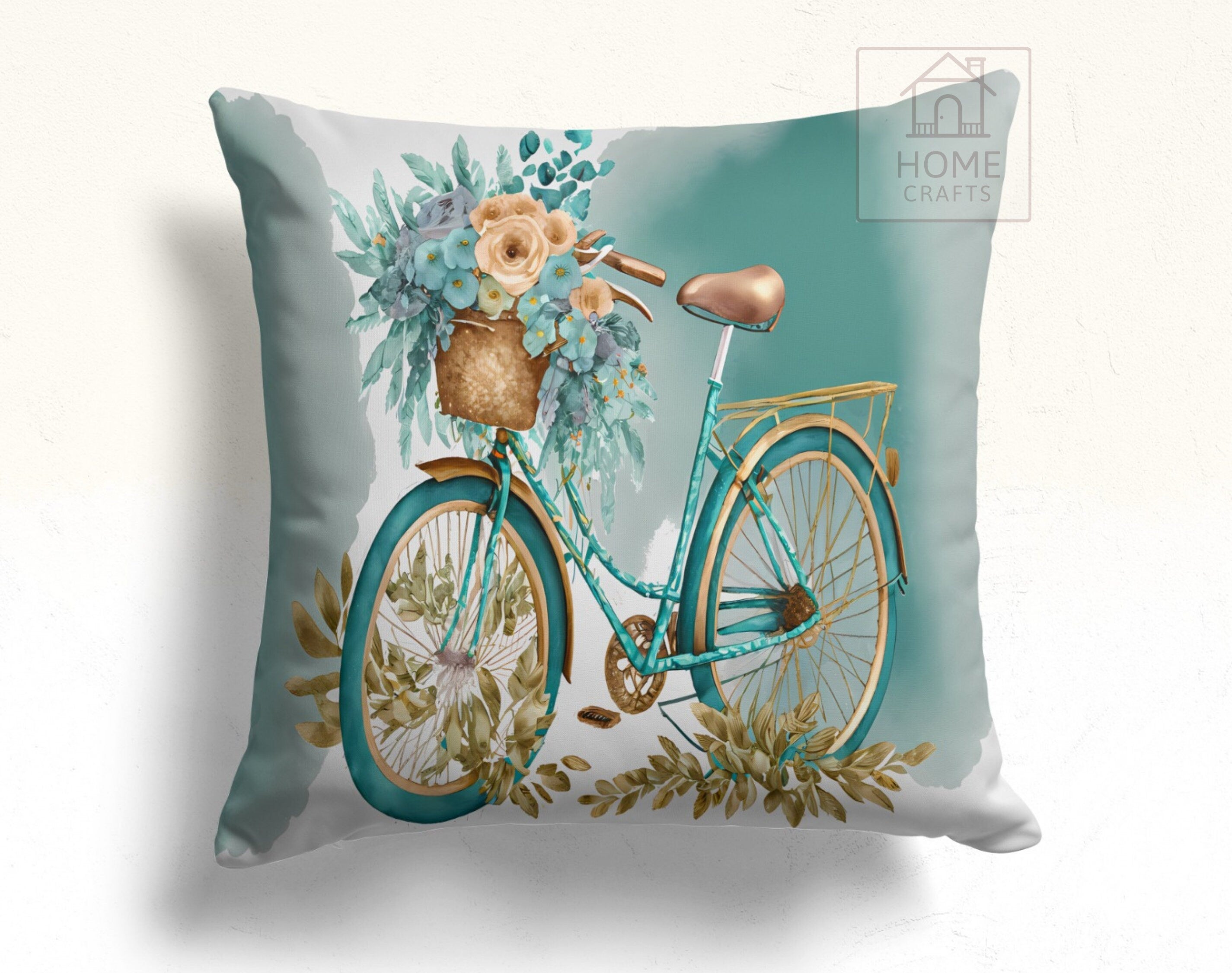 Bicycle & Flowers Throw Pillowcases