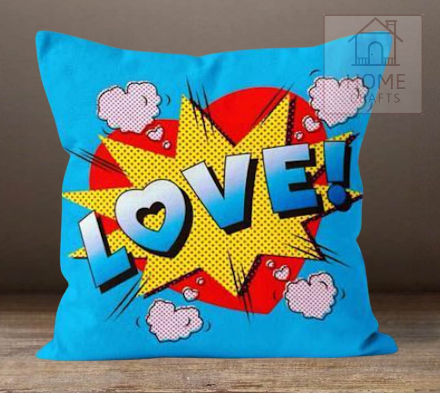 Comic Bubbles Design Pillowcase, Pop Art Style Pillow Cover, Funny Pillow Sham, Retro Throw Pillow Top, Boom Love Whomp Pop Wow Print Pillow