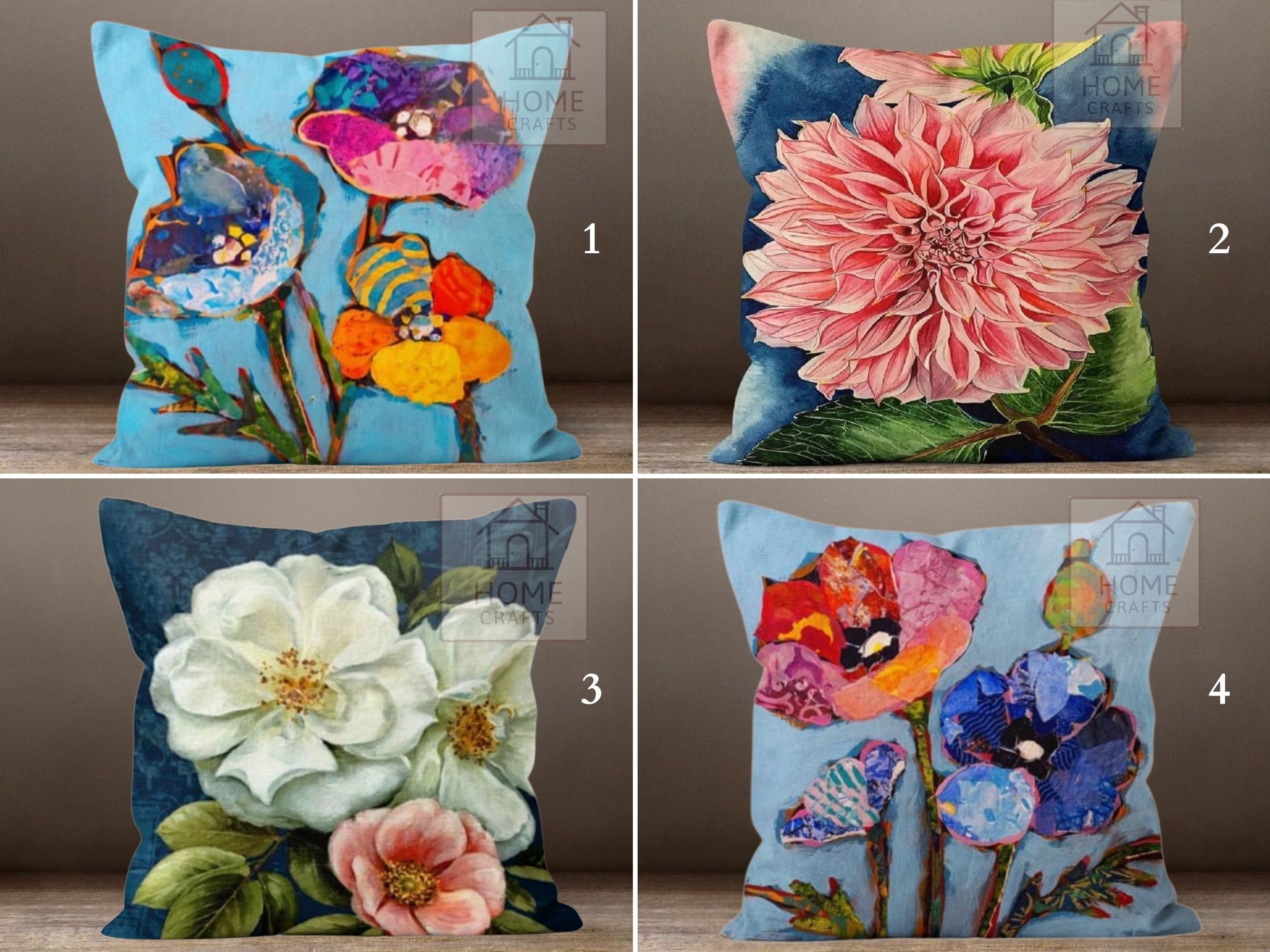 Abstract Flowers Pattern Pillow Cover Poppies Floral Cushion