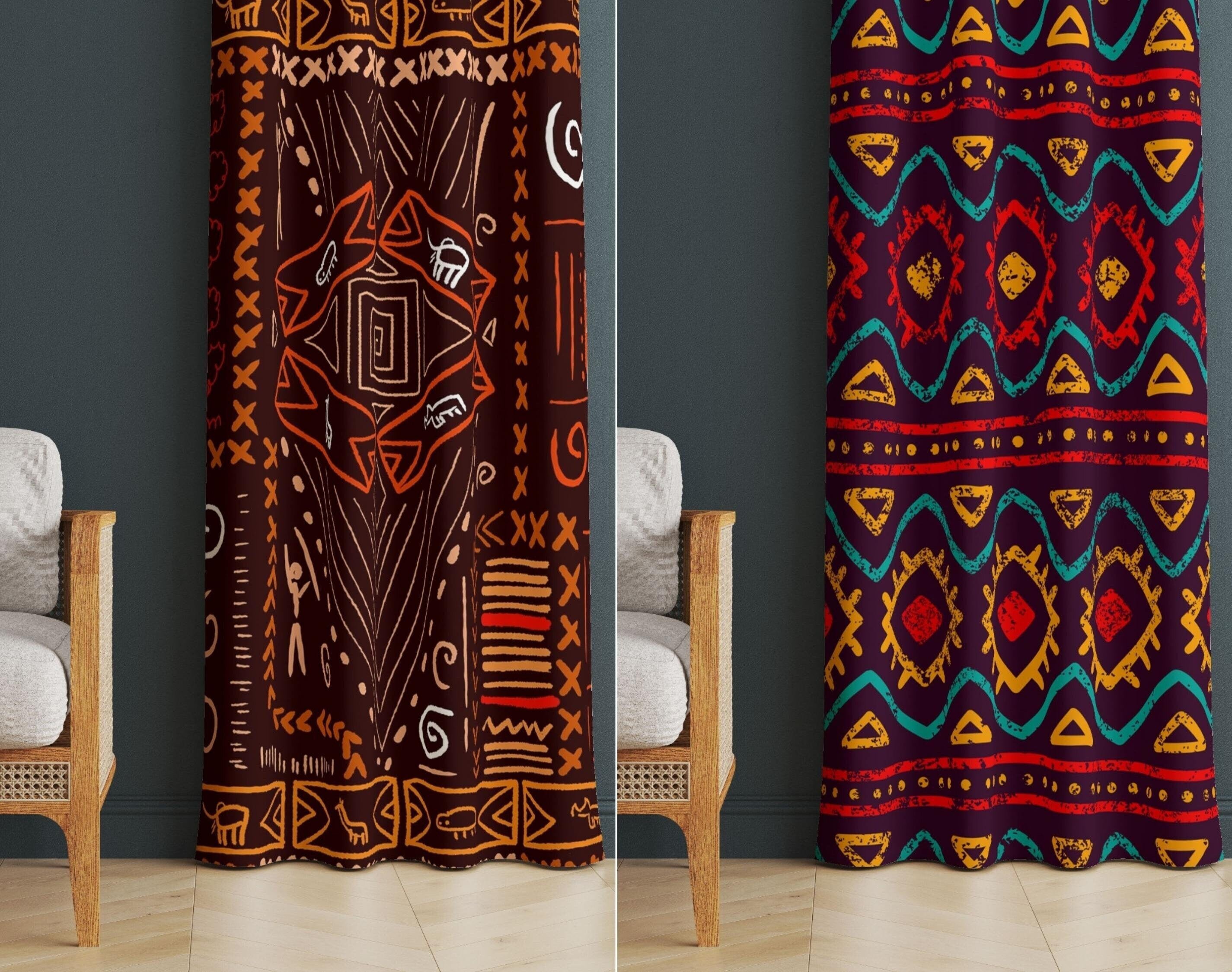 Aboriginal Design Curtain, Tribal Motifs Drapes, Boho Window Coverings for Living Room, Bohemian Decorative Curtain, Chic Housewarming Gifts